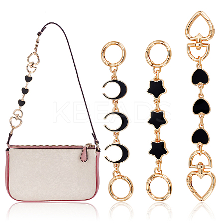 3Pcs 3 Styles Moon Star Heart Alloy Enamel Link Bag Extension Chains AJEW-GA0008-26B-1