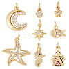 8Pcs 8 Styles Brass Micro Pave Cubic Zirconia Pendants KK-TA0002-53-3