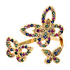 Cubic Zirconia Triple Butterfly Open Cuff Rings RJEW-N037-042A-1