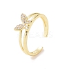 Clear Cubic Zirconia Butterfly Open Cuff Ring X-RJEW-B028-02G-1