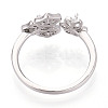 Leaf Brass Micro Pave Clear Cubic Zirconia Cuff Ring Settings KK-T076-34P-3
