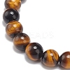 Gemstone Round Beaded Stretch Bracelet with Heart Charm for Women BJEW-JB09019-7