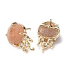 Brass Micro Pave Cubic Zirconia Stud Earring Findings with Natural Sunstone KK-Z096-05G-04-2