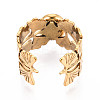 Leaf 304 Stainless Steel Open Cuff Rings RJEW-Z078-21G-4