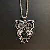Vintage Alloy Rhinestone Hollow Carved Owl Pendant Necklaces for Women TQ3246-1-1