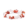 Natural Carnelian(Dyed) & Rose Quartz Chips Beads Stretch Bracelet for Women BJEW-AL00003-17-1