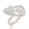 Heart & Virgin Mary Rack Plating Brass Micro Pave Cubic Zirconia Cuff Rings for Women RJEW-F162-11P-1