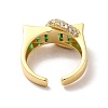 Cubic Zirconia Rectangle with Moon Open Cuff Ring RJEW-C041-06G-03-3