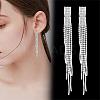 Boho Tassel Chandelier Earrings Cubic Zirconia Long Earrings Crystal Dangling Earrings Long Drop Chain Earrings Long Rhinestone Tassel Earrings for Women JE1070B-5