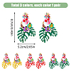 3 Pairs 3 Colors Flower & Leaf Rhinestone Dangle Stud Earrings EJEW-FI0003-21-2