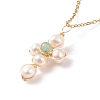 Natural Green Aventurine & Pearl Braided Cross Pendant Necklace NJEW-JN03920-02-1