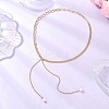 Natural Pearl Round Tassel Brass Twisted Chain Cable Chain Lariat Necklaces NJEW-JN05843-1