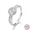 Adjustable Rhodium Plated 925 Sterling Silver Finger Design Ring Mounts Fittings with Pearl Seat STER-F048-07P-4