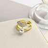 Heart Brass Micro Pave Cubic Zirconia Open Cuff Ring for Women LS-RJEW-F154-03G-A-2