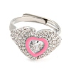 Enamel Heart Adjustable Ring with Clear Cubic Zirconia RJEW-Q781-01P-03-2