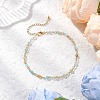 304 Stainless Steel & Natural Agate(Dyed & Heated) Faceted Round Link Chain Anklets AJEW-AN00747-02-1