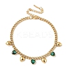 304 Stainless Steel Rhinestone Heart Charm Bracelets BJEW-V011-01G-02-1