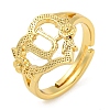 Heart with Letter & Flower Rack Plating Brass Adjustable Rings for Women RJEW-I105-05G-U-1