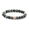 Natural Dioptase Round Beaded Stretch Bracelets BJEW-JB11195-01-1