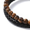 Natural Mixed Gemstone Beaded & Microfiber Leather Cord Double Layer Multi-strand Bracelet BJEW-G658-04P-3