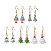 5Pairs 5 Styles Christmas Tree Alloy Enamel Dangle Earrings EJEW-JE05828-1