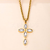 304 Stainless Steel Pave Cubic Zirconia Religion Cross Pendant Necklaces for Men Women WG31638-01-1