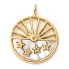 304 Stainless Steel Pave Natural White Shell Flat Round with Star Pendants STAS-Q345-32G-1