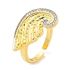 Brass Micro Pave Clear Cubic Zirconia Open Cuff Ring for Women LS-RJEW-M173-06A-G-1