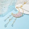 Wire Wrapped Natural Rose Quartz Chip & Brass Moon Pendant Decorations HJEW-JM01504-01-3
