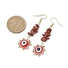 Evil Eye Natural Red Jasper Chip & Seed Beads Dangle Earrings EJEW-MZ00166-03-3