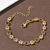 Square Brass Pave Cubic Zirconia Link Chain Bracelets for Women BJEW-P385-04G-1