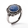 Flower Natural Kyanite Adjustable Rings RJEW-E067-08AS-02-4