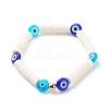 Polymer Clay Heishi Surfer Stretch Bracelet with Lampwork Evil Eye Beaded for Women BJEW-JB08386-01-1