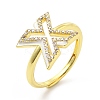 Mixed Color Enamel Initial Letter Adjustable Ring with Clear Cubic Zirconia RJEW-P045-01G-X-4