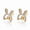 Brass Micro Pave Clear Cubic Zirconia Stud Earring Findings KK-T062-56G-NF-1