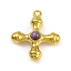 Natural Amethyst & 304 Stainless Steel Cross Pendants STAS-H221-01G-07-1