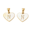 304 Stainless Steel Pave Natural White Shell Heart with Initial Slice Pendants STAS-R168-25G-N-1