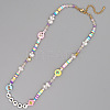 Christmas Theme Glass & Imitation Pearl & Brass HAPPY Heishi Beaded Necklaces GF3195-5-1