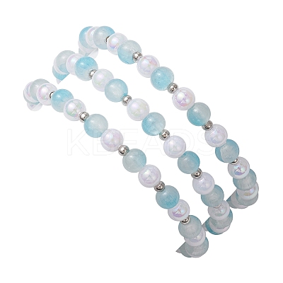3Pcs 3 Styles Round Acrylic & Glass Beaded Stretch Bracelet Sets BJEW-JB10730-01-1