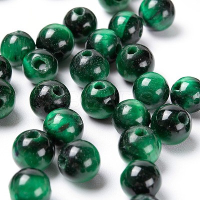 100Pcs 8mm Natural Green Tiger Eye(Dyed & Heated) Round Beads DIY-LS0002-08-1