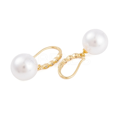 Rack Plating Brass Cubic Zirconia ABS Pearl Earring Hooks EJEW-S219-16G-04-1