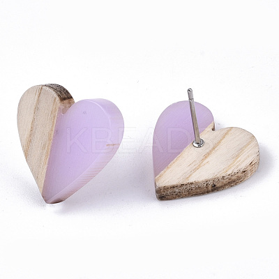 Transparent Resin & Wood Stud Earrings EJEW-N017-002A-D03-1