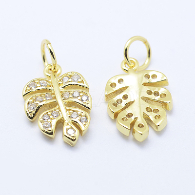 Brass Micro Pave Cubic Zirconia Charms KK-P133-04G-NR-1
