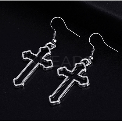 Hollow Out Cross Alloy Long Dangle Earrings for Women EJEW-WH0009-44-1