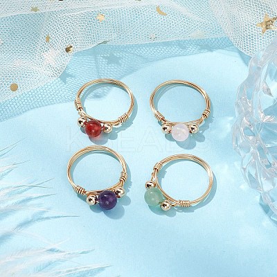 Round Natural & Synthetic Gemstone Finger Rings RJEW-JR00699-1