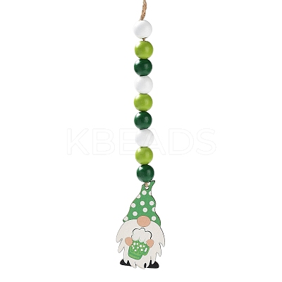 Saint Patrick's Day Wood Gnome Pendant Decoration HJEW-G023-01C-1