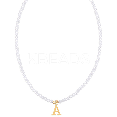 Imitation Pearl with Stainless Steel Pendants Necklaces NJEW-LP0001-51A-G-1