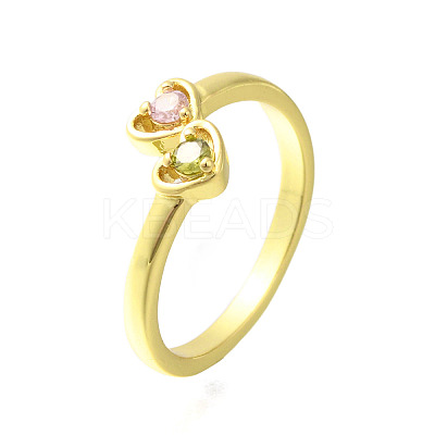 Brass Micro Pave Cubic Zirconia Open Cuff Rings for Women RJEW-R005-07G-1