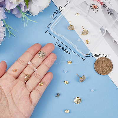 4 Pairs Brass Micro Pave Cubic Zirconia Flat Round Stud Earring Findings ZIRC-BBC0001-96-1