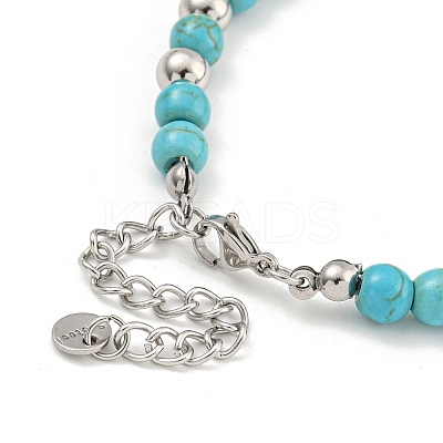 Star of David 304 Stainless Steel & Synthetic Turquoise Round Beaded Bracelets for Women BJEW-G717-06P-1